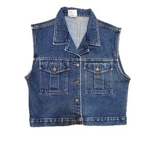 Vtg  Y2K  Jordache Denim Jean Vest Cropped Shirt Pockets Western Sz M